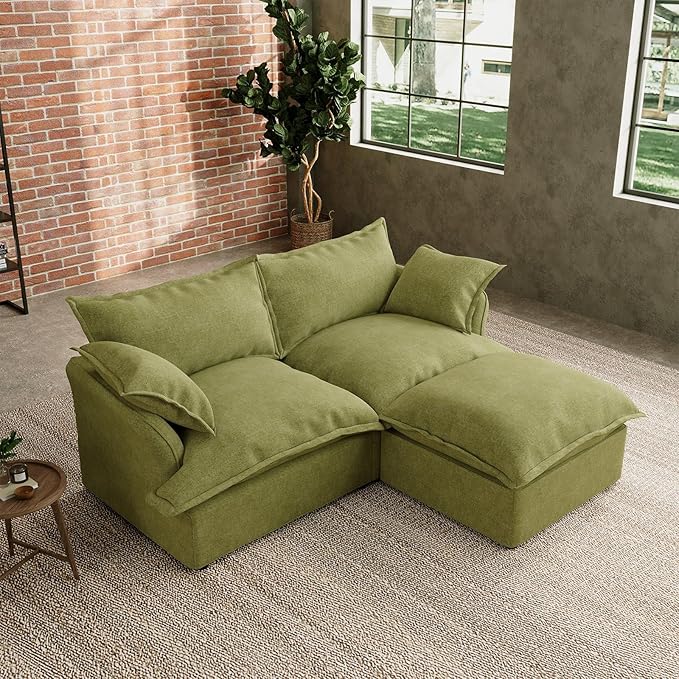 Intuition Decor 76.4" Cloud Sectional Couch,LoveSeat Down Fill Modular Modern Sectional Sofa,Fluffy Couch with Removable & Washable Cushion Covers,Corner for Living Room,Olive Green