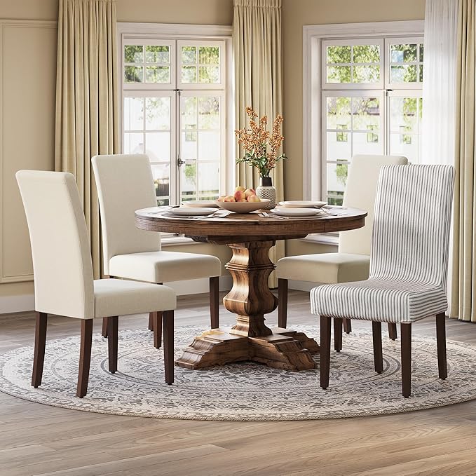 VASAGLE Dining Chairs, Parsons Chairs with Removable Fabric Cover, High Back, for Dining Room Kitchen, Set of 4, Thick Seat, 22.8 x 18.9 x 39.4 Inches, Cream White UKDC152W14
