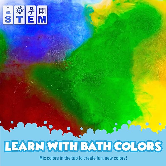 Tub Works® Bath Color Fizzies, 150 Count | Nontoxic & Fragrance-Free | Fizzy, Bath Color Tablets for Kids | Create Colorful Water | Water Tablets in 7 Colors for Variety | Bath Bombs for Kids Bathtub