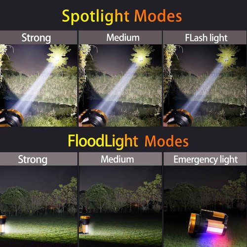 KINQILIN 30600MAh Rechargeable Spotlight 2400LM Flashlight Long Lasting 100H Handheld Spotlight IP67 Waterproof Spot Lights with 6 Modes Twin Side Flood Light for Camping Hunting Emergency