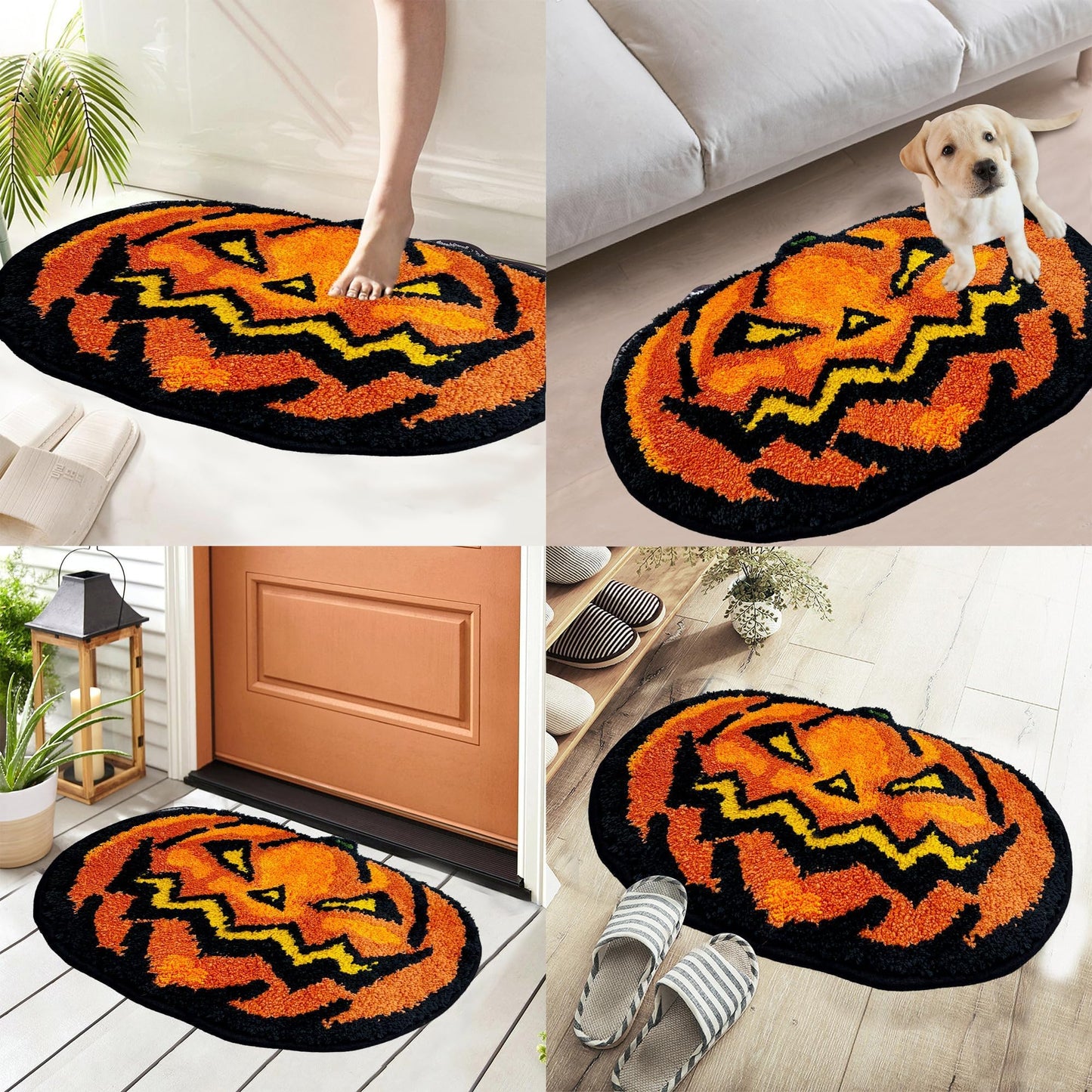 Hexagram Halloween Bathroom Rugs, Farmhouse Halloween Rugs for Bathroom Decorations for The Home, Pumpkin Bath Mats, Holiday Cute Pumpkin Decor Non-Slip 16x24 Inches