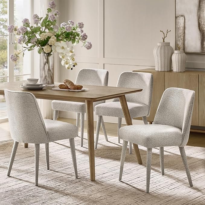 HULALA HOME Modern Dining Chairs Set of 4，Taupe Fully Chenille Upholstered Dining Room Chairs Set with Foot Peg, Solid Wood Frame, Armless Kitchen Accent Chairs for Living Room Bedroom Reception