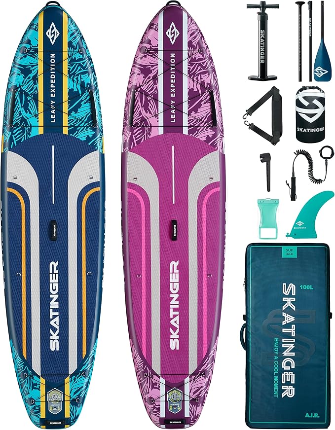 Skatinger Leafy Purple & Blue Bundle｜11'6"x35" Super Wide Inflatable Stand Up Paddle Boards, All Accessories2, 100L Backpa...