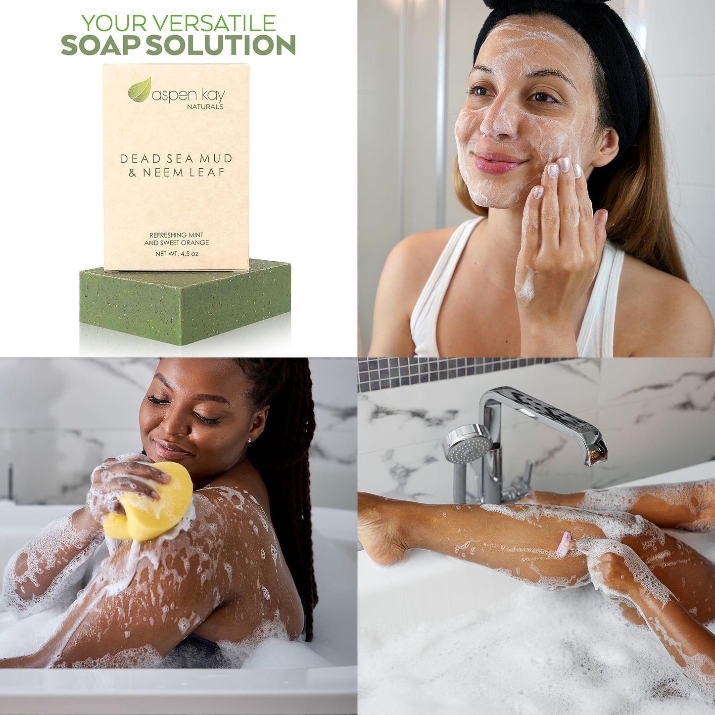 Aspen Kay Naturals Dead Sea Mud and Neem Soap - With Organic Shea Butter & Olive Oil. A Wonderful Neem Face Wash for all Skin Ty
