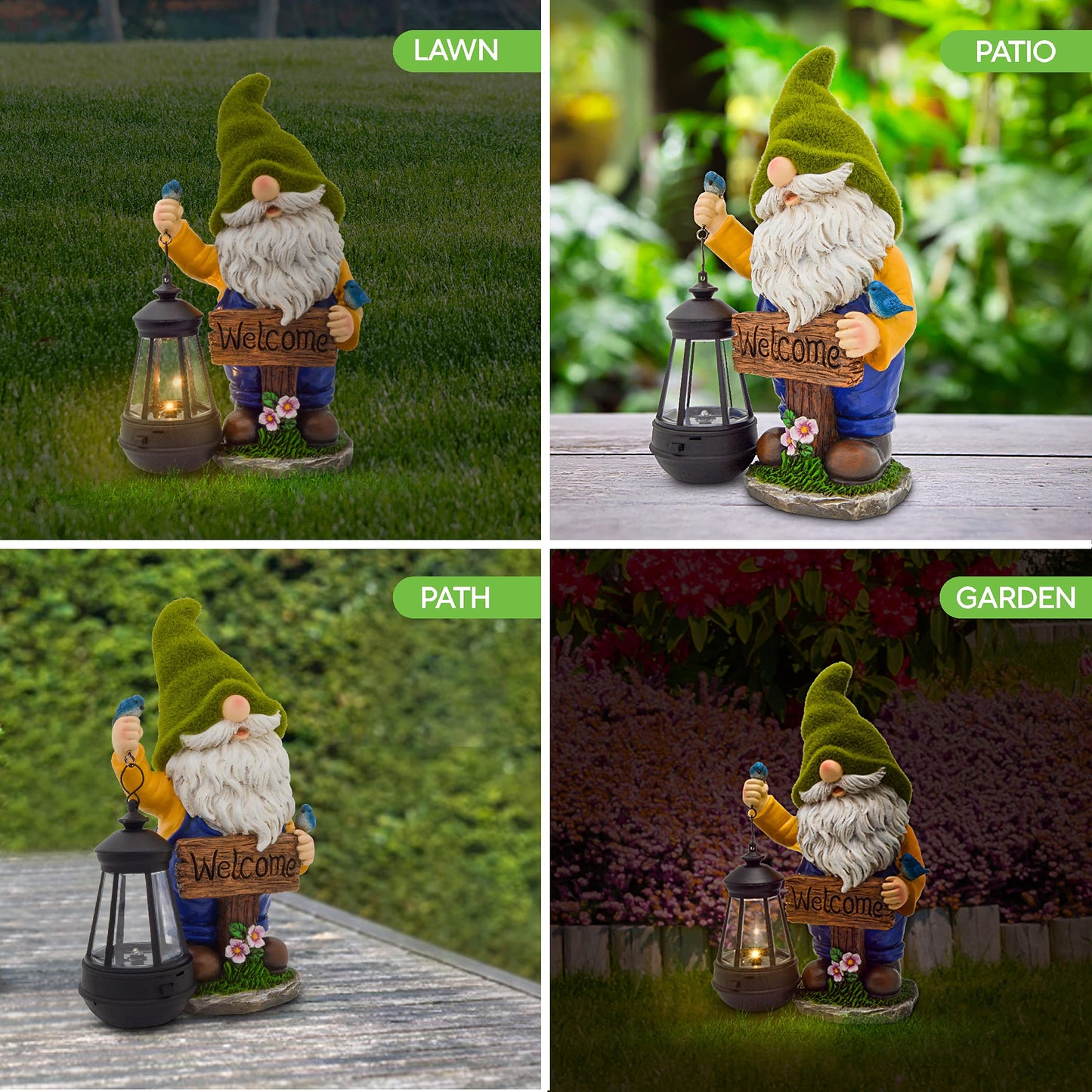 Olekki Garden Gnomes Outdoor - Flocked Gnome Statue Holding Lantern with Solar LED Lights | Gnomes Garden Decorations for Patio, Yard, Lawn Ornaments - Gnome Gifts