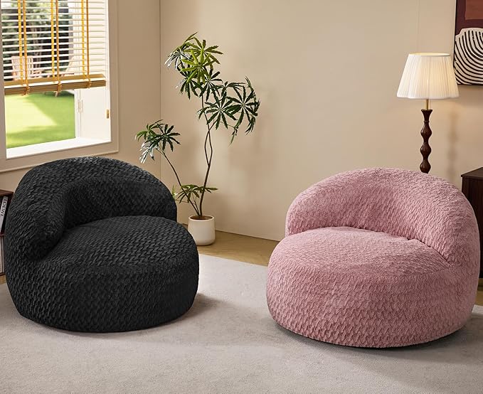 Hobestluk Bean Bag Chair Giant Bean Bag Chairs for Adults Big Bean Bag Chair with Memory Foam Filler Adults Large Beanbag with Faux Fur Cover for Bedroom (Chevron Black,Oversize)