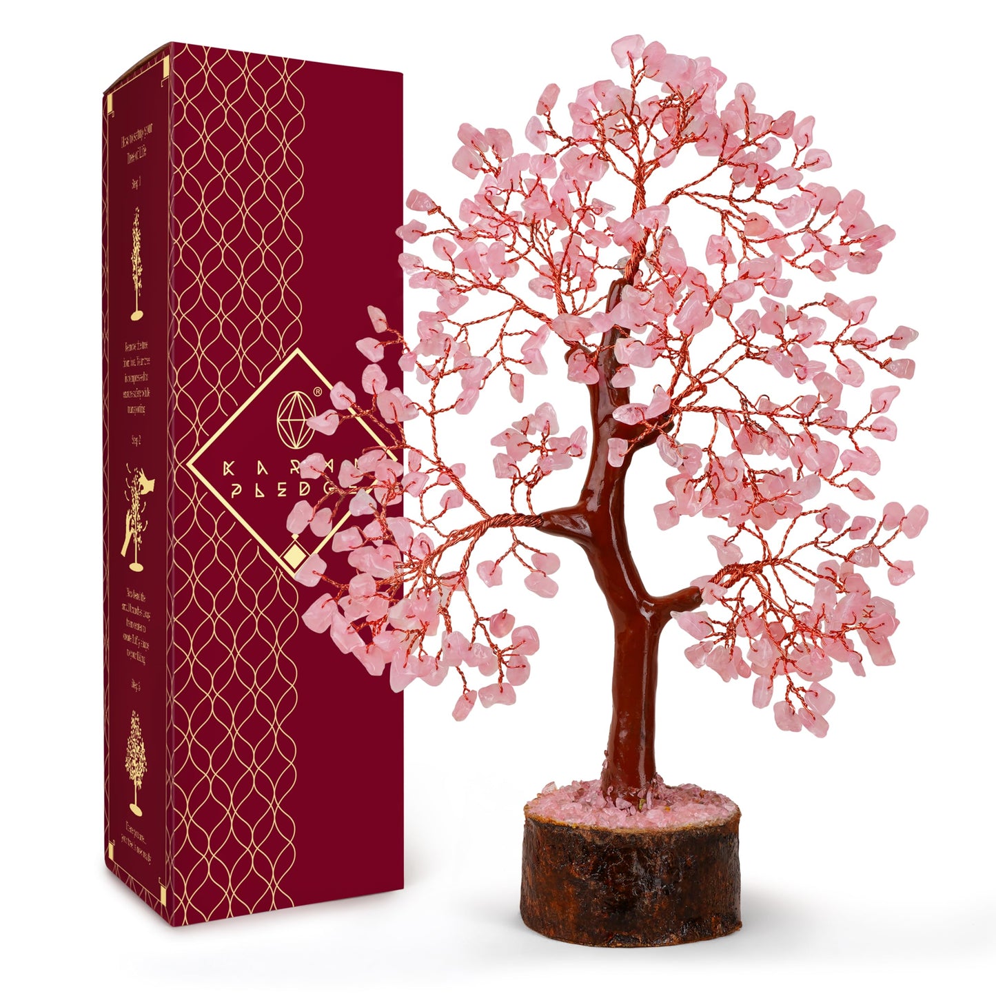 KARMAPLEDGE Rose Quartz Crystal Tree of Life for Women Office Decor, Good Luck, Money, Meditation, Positivity, Handmade Healing Crystal Stones Bonsai Tree Spiritual Birthday Gifts for Women