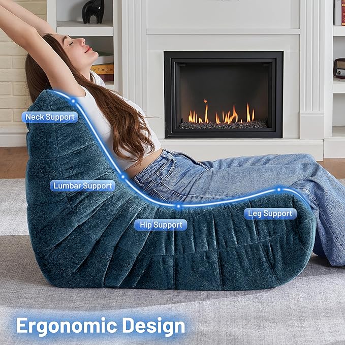 HABUTWAY Bean Bag Chair, Giant Bean Bag Chairs for Adults, Bean Bag Sofa with Filler Faux Fur, Memory Foam Bean Bag Couches Fireside Lazy Sofa for Living Room, Bedroom, Office (Navy Blue)
