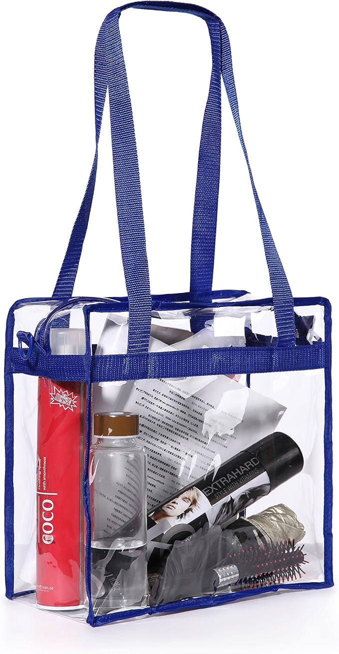 BAGAIL Clear Bags 12x6x12 Stadium Approved Clear Tote Bag with Zipper Closure Crossbody Shoulder Bag with Adjustable Strap