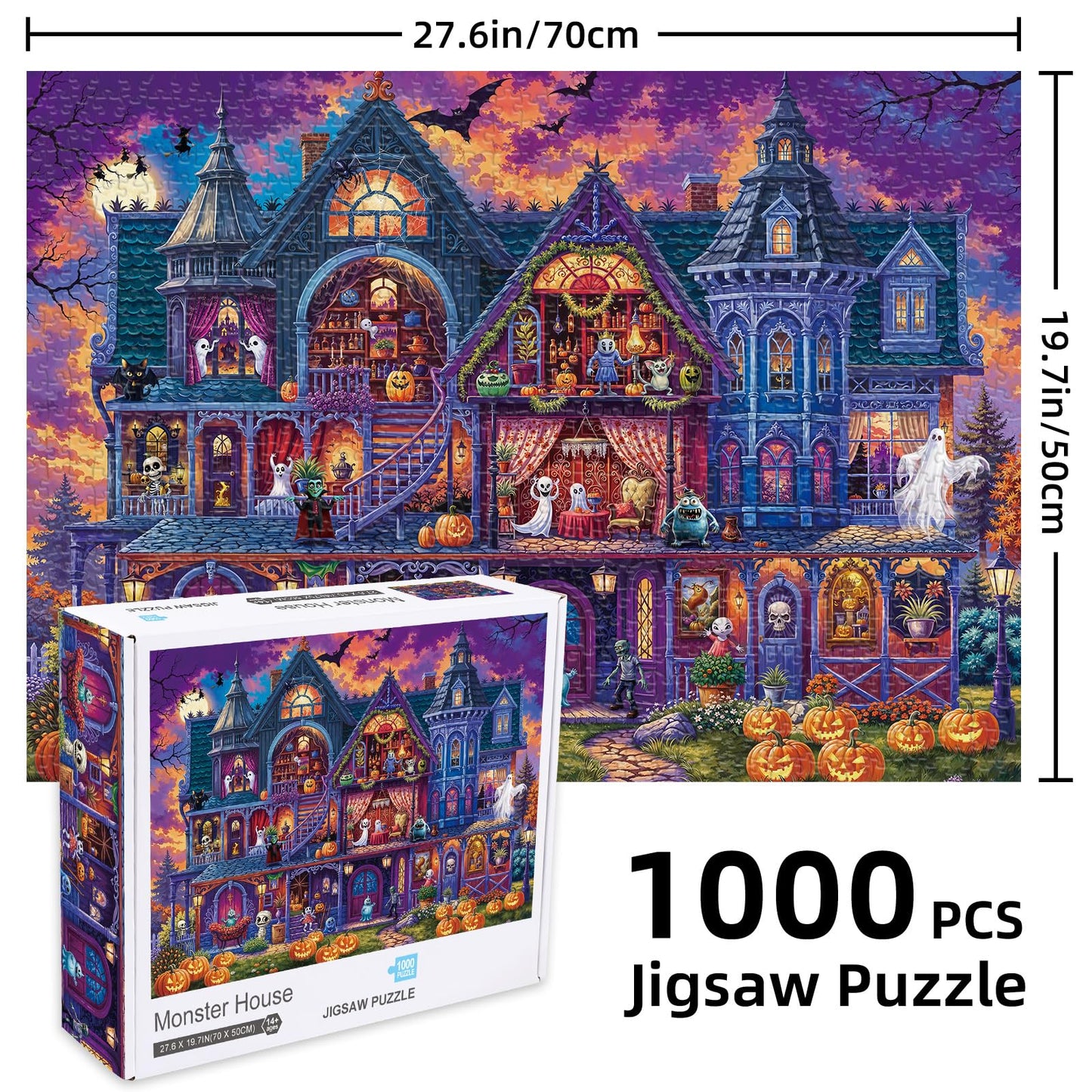 Halloween Night Jigsaw Puzzle for Adults 1000 Pieces - Monster House, Challenging Puzzle for Game Nights, for Kids Ages 14 Years and Up