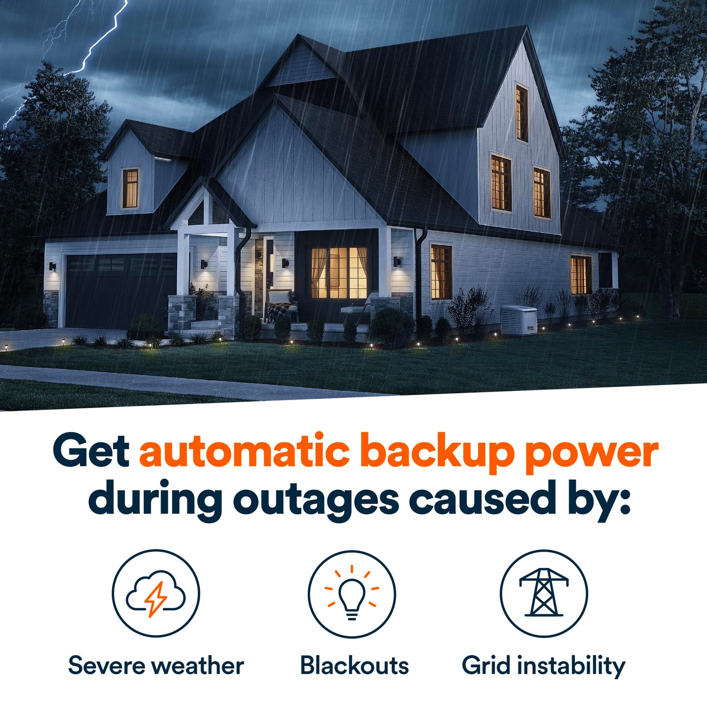 Generac 14kW Home Standby Generator for home use with 200 amp transfer switch, built-in cellular connectivity, whole house generator for power backup