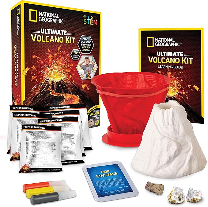 National Geographic Ultimate Volcano Kit – Erupting Volcano Science Kit for Kids, 3X More Eruptions, Pop Crystals Create E...
