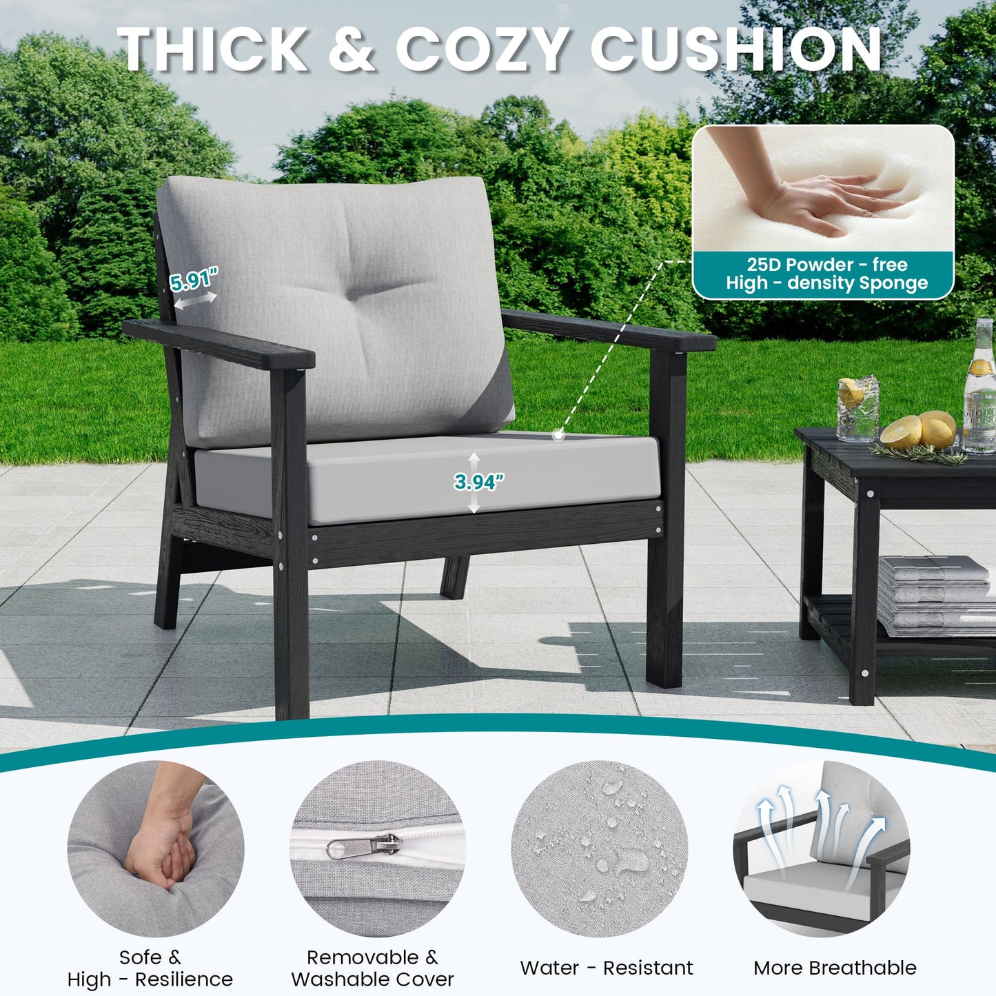 PamapicLife 7-Piece HDPE Patio Furniture Set, Outdoor Sectional Sofa Set,All Weather Outdoor Couch with Dust-Free Cushions, Durable Patio Conversation Sets for Balcony, Porch, Black
