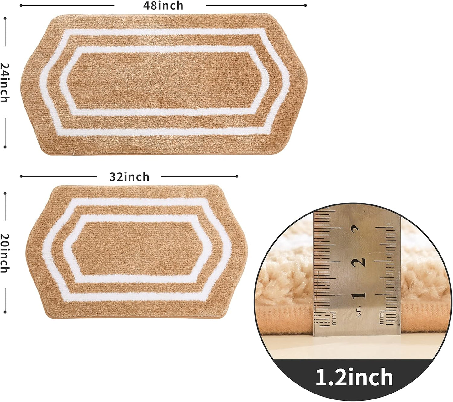 COSY HOMEER Extra Thick Bath Rugs Set - Anti-Slip Bath Mats Soft Plush 100% Strong Mirco Polyeste Mat Living Room Bathroom Mat Floor Water Absorbent(Beige,20/inch X 32/'' + 24/inch X 48/ inches)