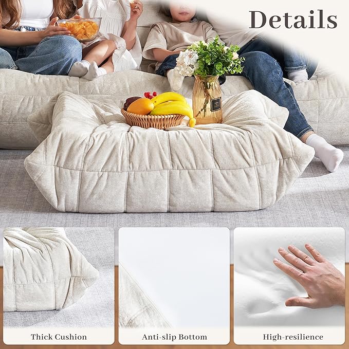 HABUTWAY Bean Bag Ottoman,Foot Rest,Fireside Chair Memory Foam Lazy Bean Bag Sofa for Living Room,Bedroom,Dorm,Office (Ottoman-Beige)