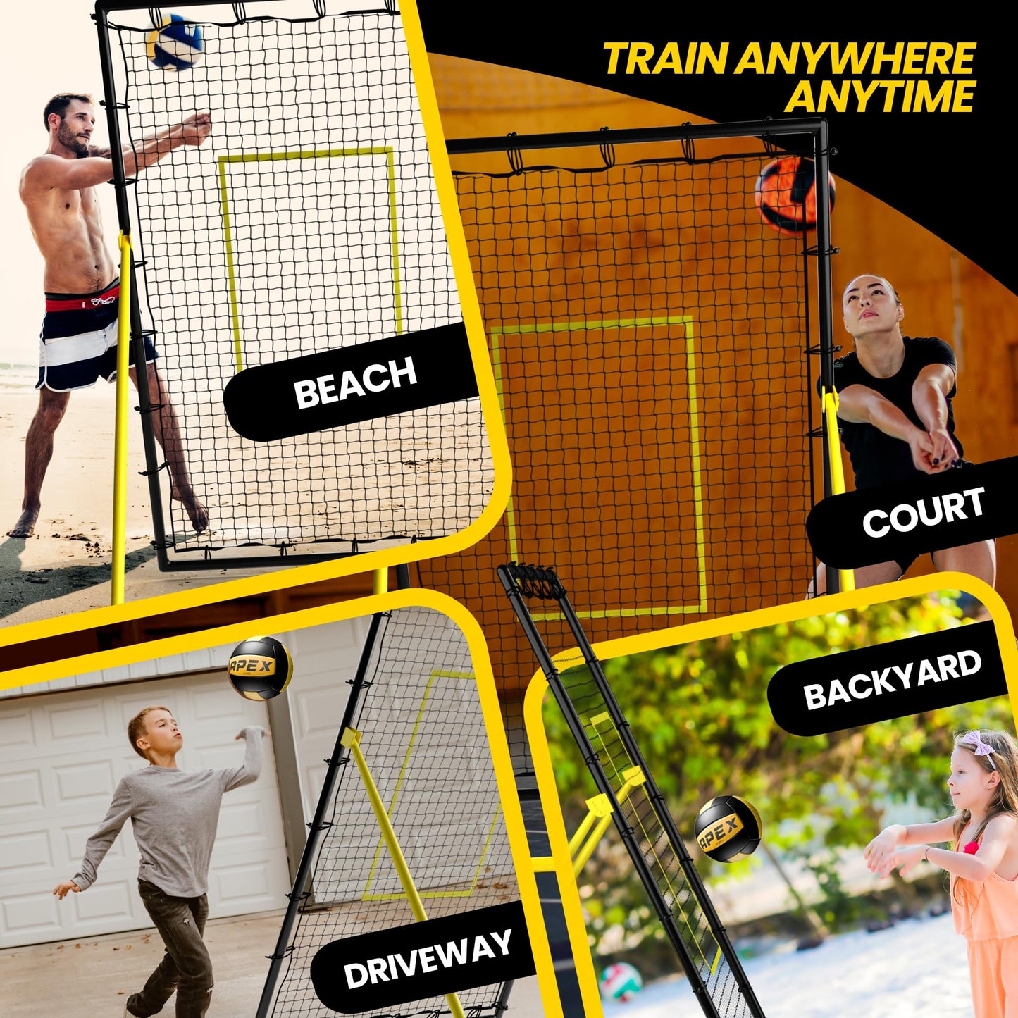 Apex Sports Adjustable Volleyball Rebounder Net 7x4 ft – Bounce Back Training Equipment with Angle Customization for Practicing Volleying, Bumping, Spiking – Durable & Portable with Travel Bag