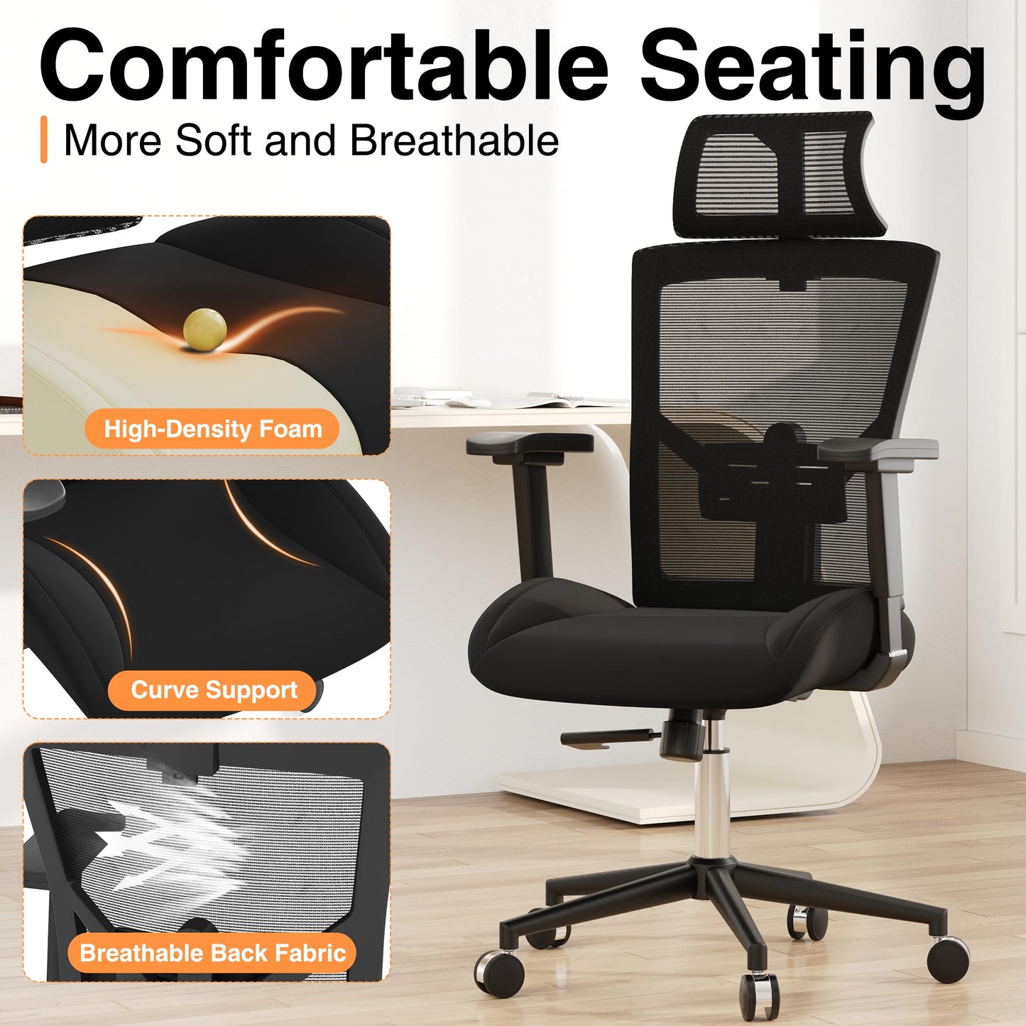 Howjoe Ergonomic Mesh Office Chair, 600LBS Computer Desk Chair with Adjustable Lumbar Support and Armrest, Office Desk Chairs with Wide Thick Seat Cushion, Big and Tall Office Chair for Heavy People