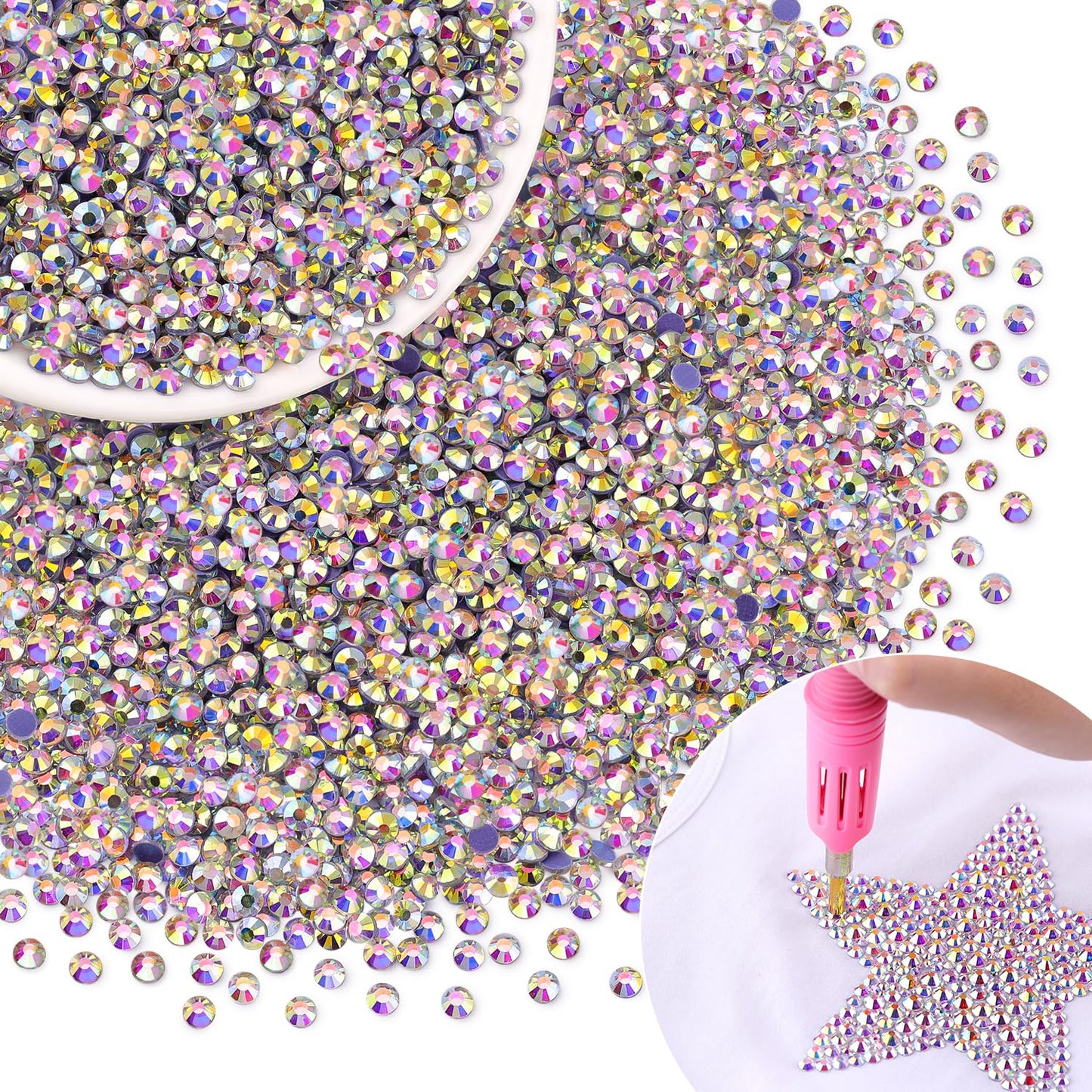 8000Pcs Hotfix Rhinestones for Clothing, Crystal AB SS10 Iron On Flatback Glass Gems, Bedazzler Crystals Rhinestones for Craftin