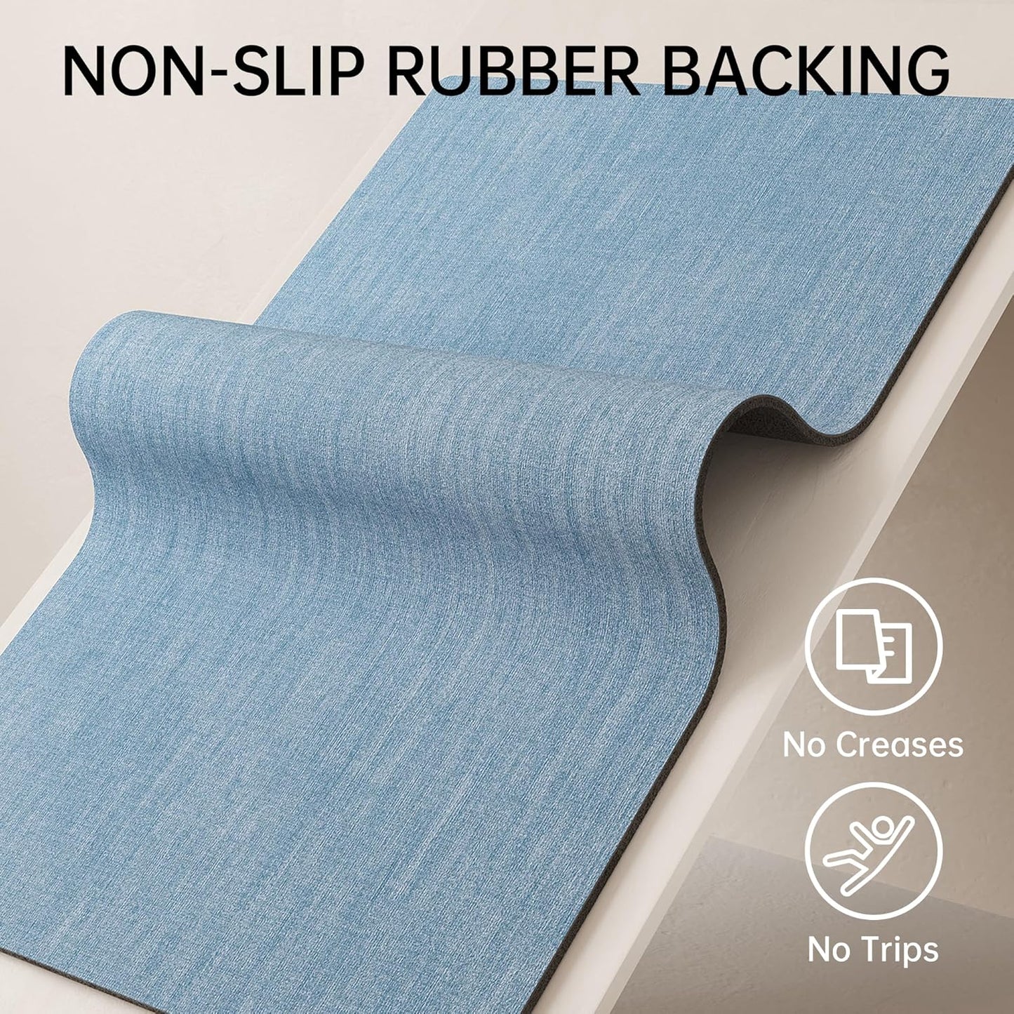 Mecko Bath Mat Rug, Rubber Non-Slip Quick Dry Absorbent Thin Bathroom Rugs Fit Under Door Bathroom Floor Mats-Shower Rug for in Front of Bathtub, Room Floor, Shower Room(Light Blue,24"x48")