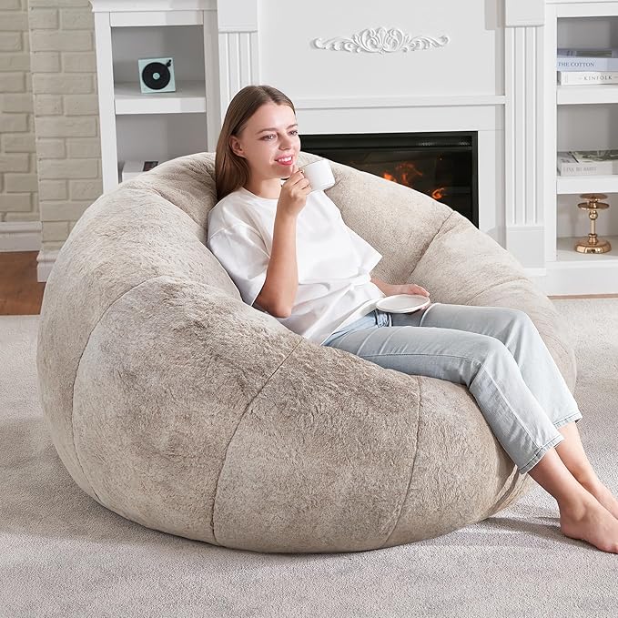Hobestluk Bean Bag Chairs Large Bean Bag Couch for Adults Stuffed Sofa Chair Comfy Giant Bean Bag Chair with Spacious Design for Reading, Playing or Relaxing (Brown)