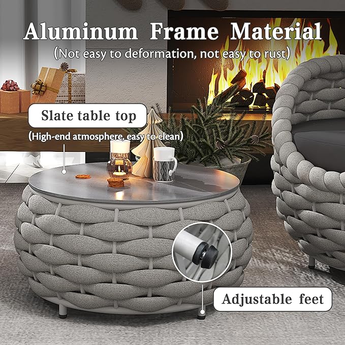 ercimi 4 Pieces Set Aluminum Outdoor&Indoor Sofa, Modern Patio Furniture Set Conversation Set with Soft Cushion and Coffee Table for Balcony Garden (Dark Grey)