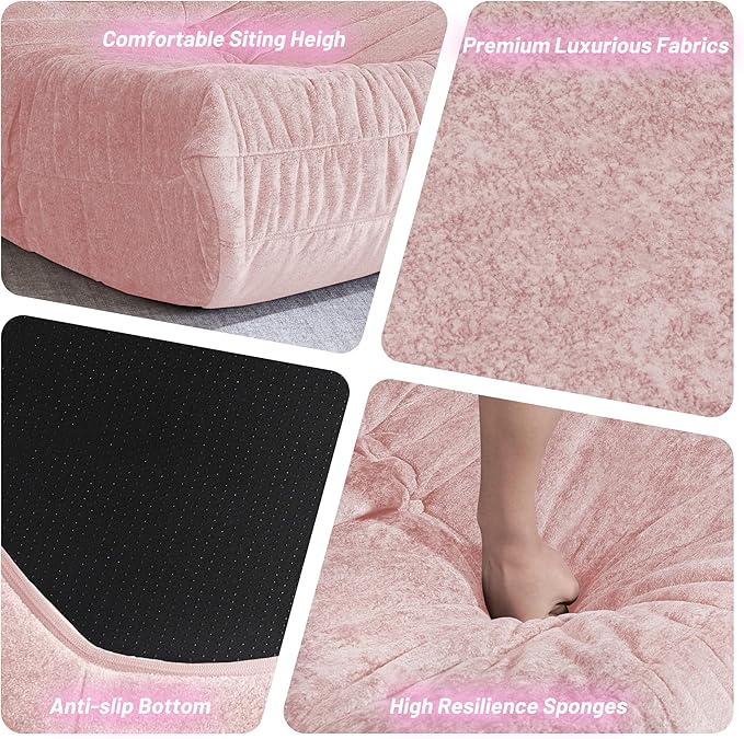 HABUTWAY Bean Bag Chair, Giant Bean Bag Chairs for Adults, Bean Bag Sofa with Filler Faux Fur, Memory Foam Bean Bag Couches Fireside Lazy Sofa for Living Room, Bedroom, Office (Pink)