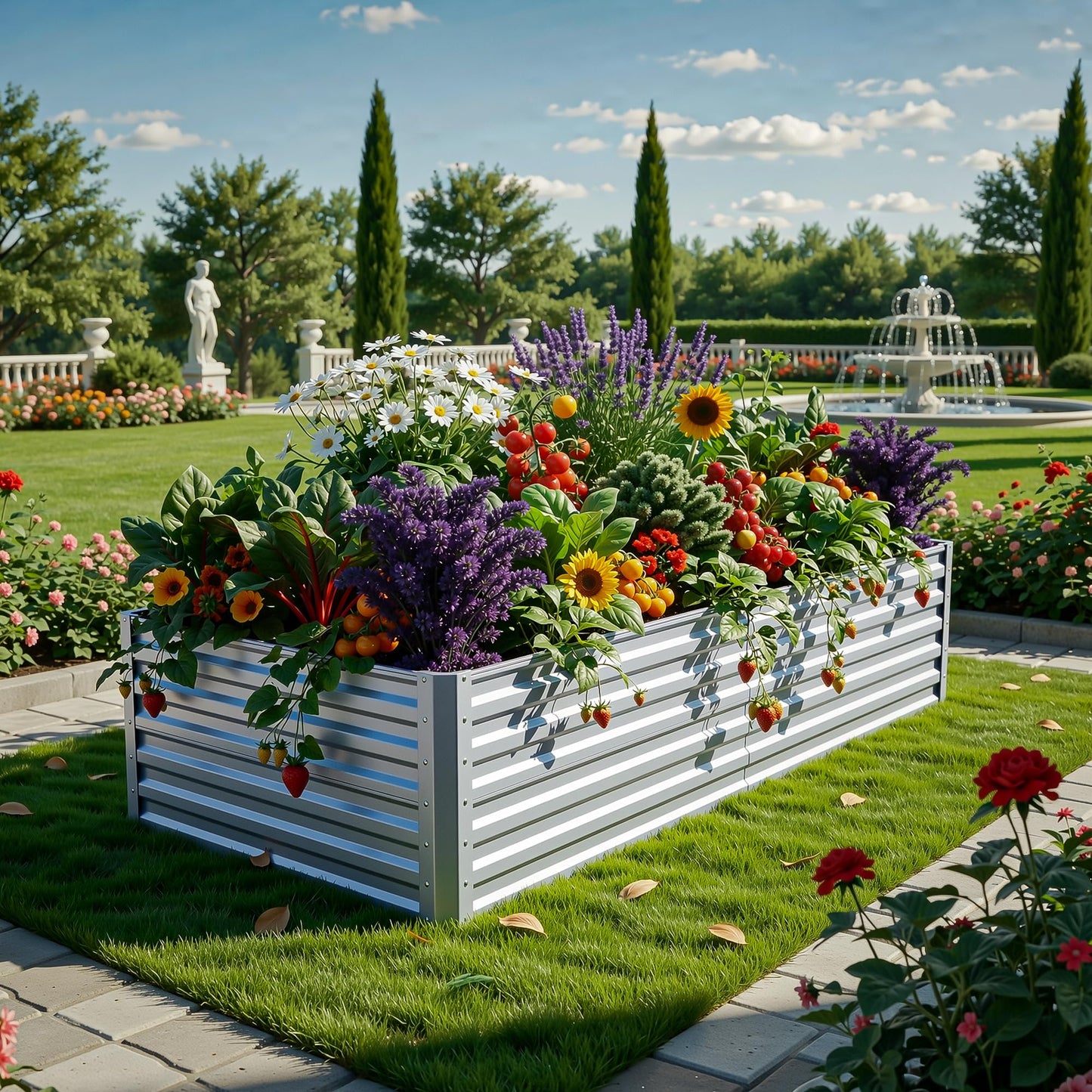 YITAHOME 6x3x2ft 2pcs Large Raised Garden Bed Kit, Galvanized Metal Planter Box with Gloves, Ground Nails, Support Rod, Outdoor Above Ground Planters for Plants Vegetables Flowers, Silver