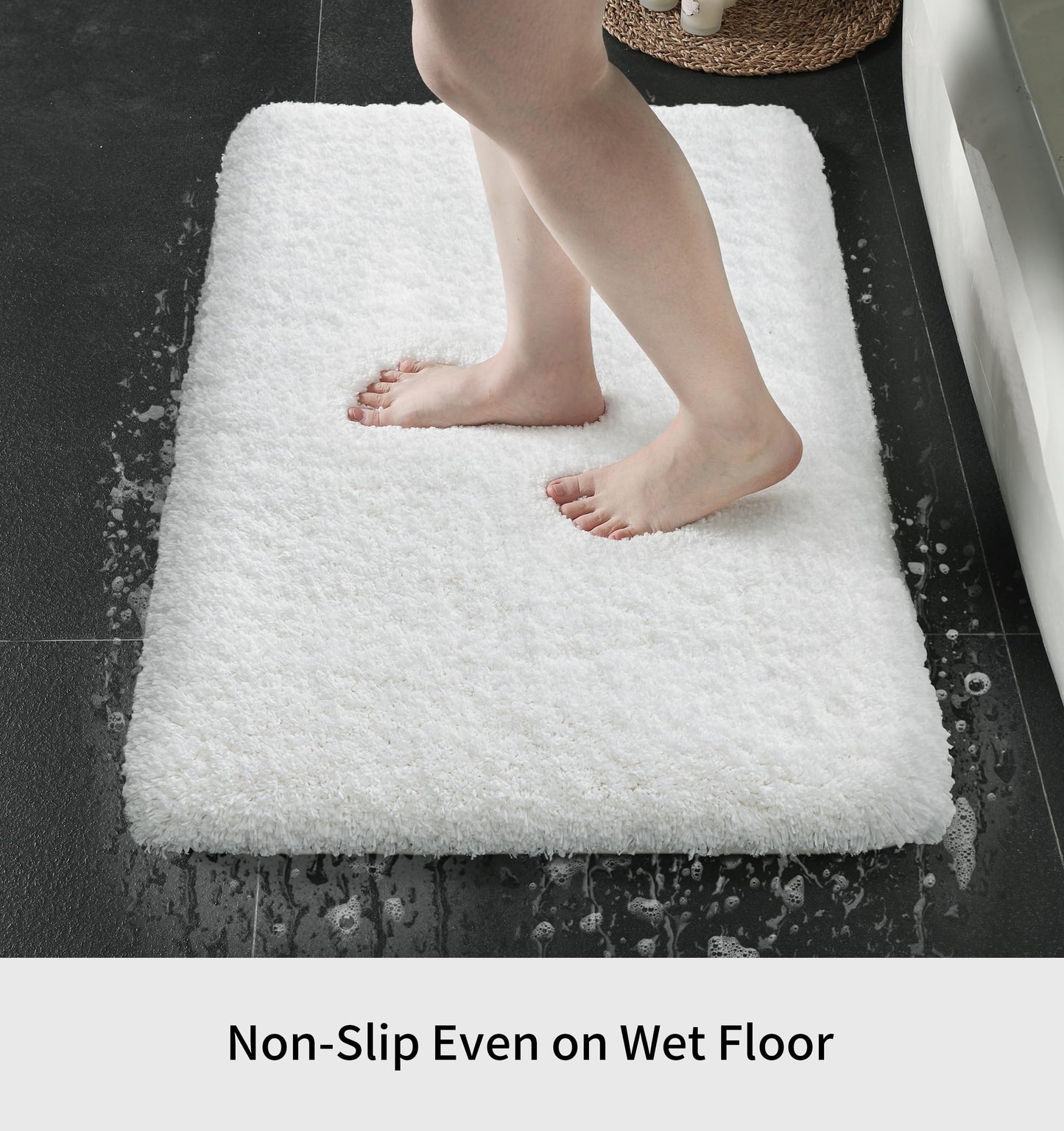 Disolla Small Bathroom Rugs 17x24 Non Slip White Fluffy Bath Mat for Bathroom Floor Machine Washable Plush Luxury Bath Rug for Tub Soft Shaggy Absorbent Shower Mat