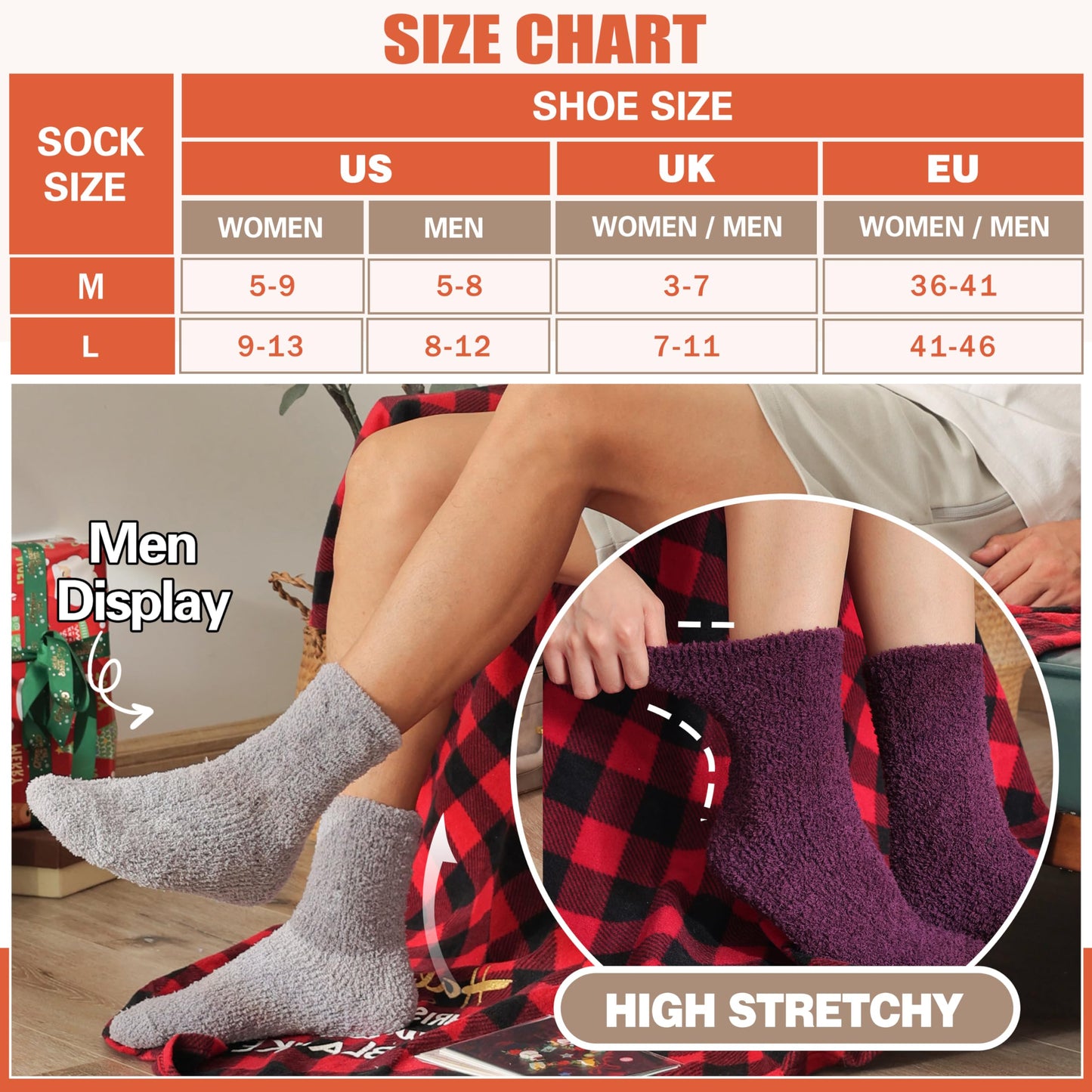 MOGGEI Fuzzy Socks for Women Men Winter Fluffy Warm Thick Cozy Comfy Sleep Super Soft Fluffy Fleece Cabin House Plush Gift Socks Stocking Stuffers(Assorted,M)