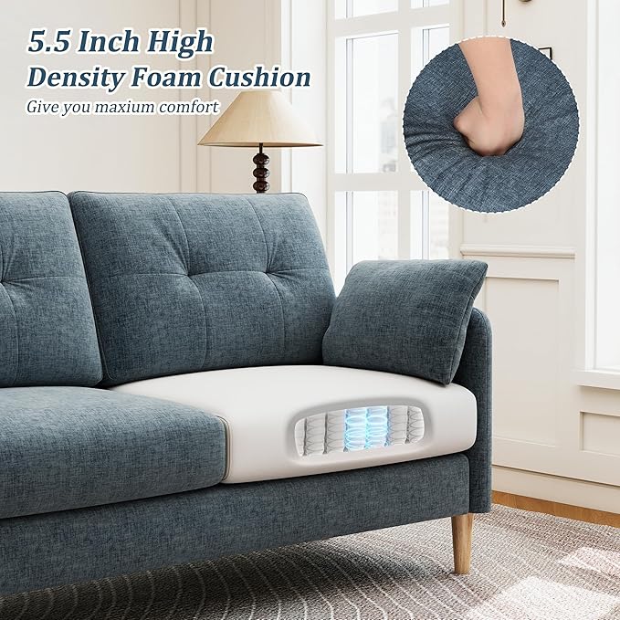 Hanherry Loveseat Sofa, 64.6" Small Couch for Living Room, Comfy Chenille Fabric Love Seat for Bedroom with Throw Pillow,Removable Cushion Cover,Couches for Small Space,Apartment,Dorm