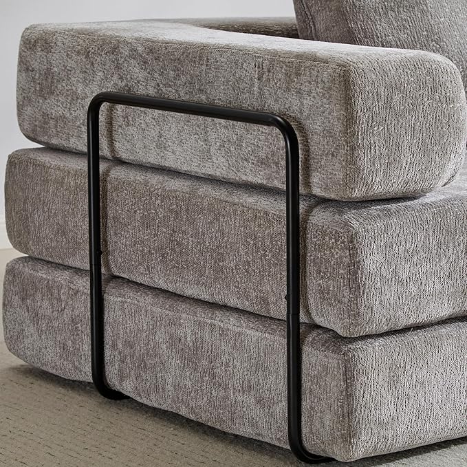 Convertible Couch Sofa Bed Foldable Floor Sleeper | Modern Fold Out Couch | Removable Backrest & Armrests | No Assembly Compression Sofa Sleeper for Living Room, Bedroom | Light Gray Chenille