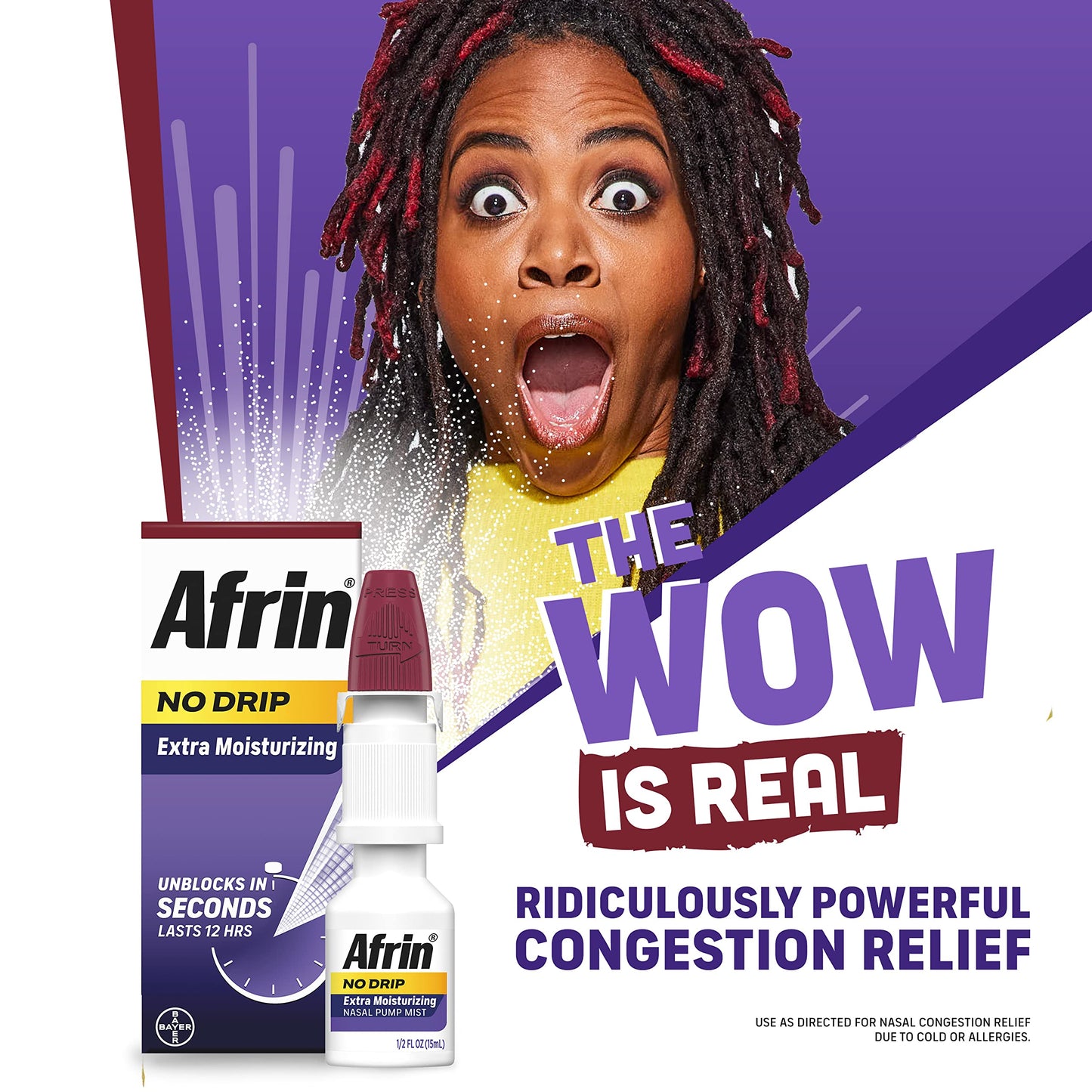 Afrin No Drip Extra Moisturizing Nasal Mist Twin Pack, Non-Drowsy, Fast-Acting Decongestant for Sinus Pressure and Dry Nasal Passages, Adults and Children 6 and Older, .5 fl oz (Pack of 2)