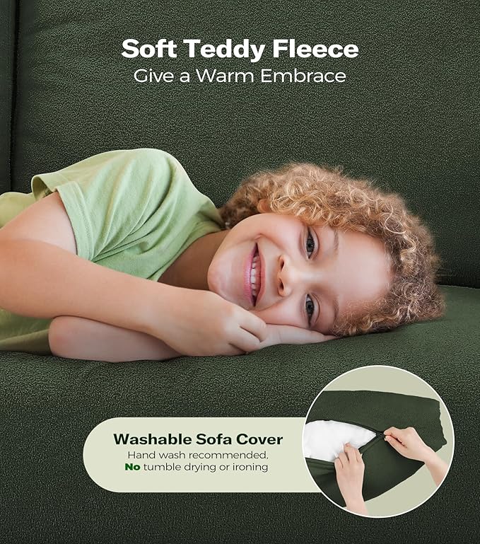 Welzona Loveseat Sofa, 51" Love Seat, Comfy Teddy Small Loveseat for Small Spaces, Tool-Free Setup Couch for Bedroom, All-Wood Couches for Living Room, No Pillow Included, Green