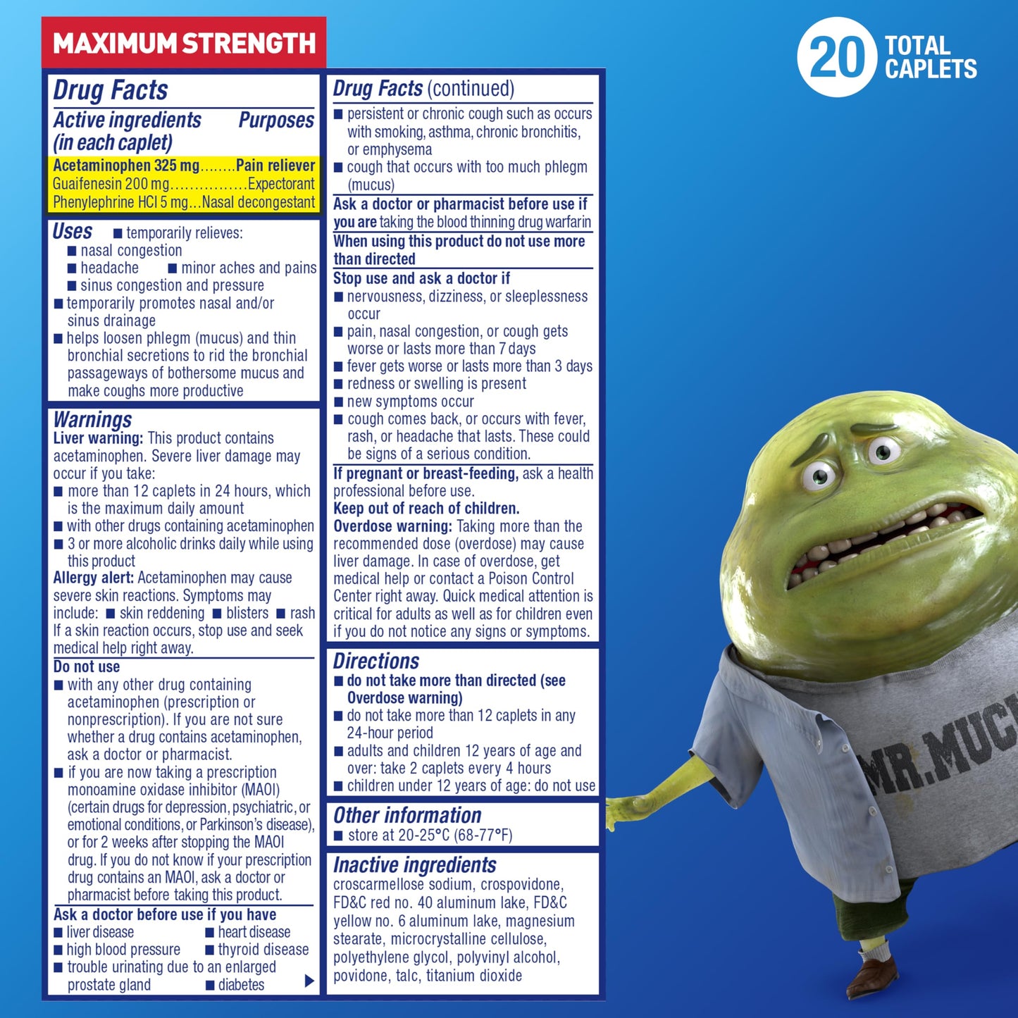 Mucinex Sinus-Max Severe Congestion Relief Caplets, 20 Count