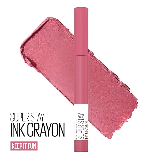 Maybelline Super Stay Ink Crayon Lipstick Makeup, Precision Tip Matte Lip Crayon with Built-in Sharpener, Longwear Up To 8Hrs, Keep It Fun, Rosey Nude Pink, 1 Count