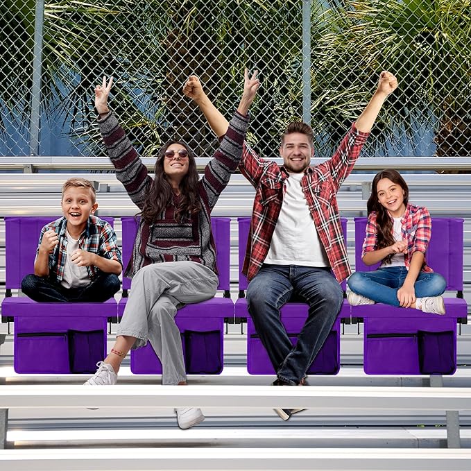 Halituny Stadium Seat for Bleachers with Back Support, Portable Bleacher Seat with Wide Comfy Padded Cushion, Metal Hook, Folding Stadium Chair with Shoulder Strap, Carry Handle, Cup Holder
