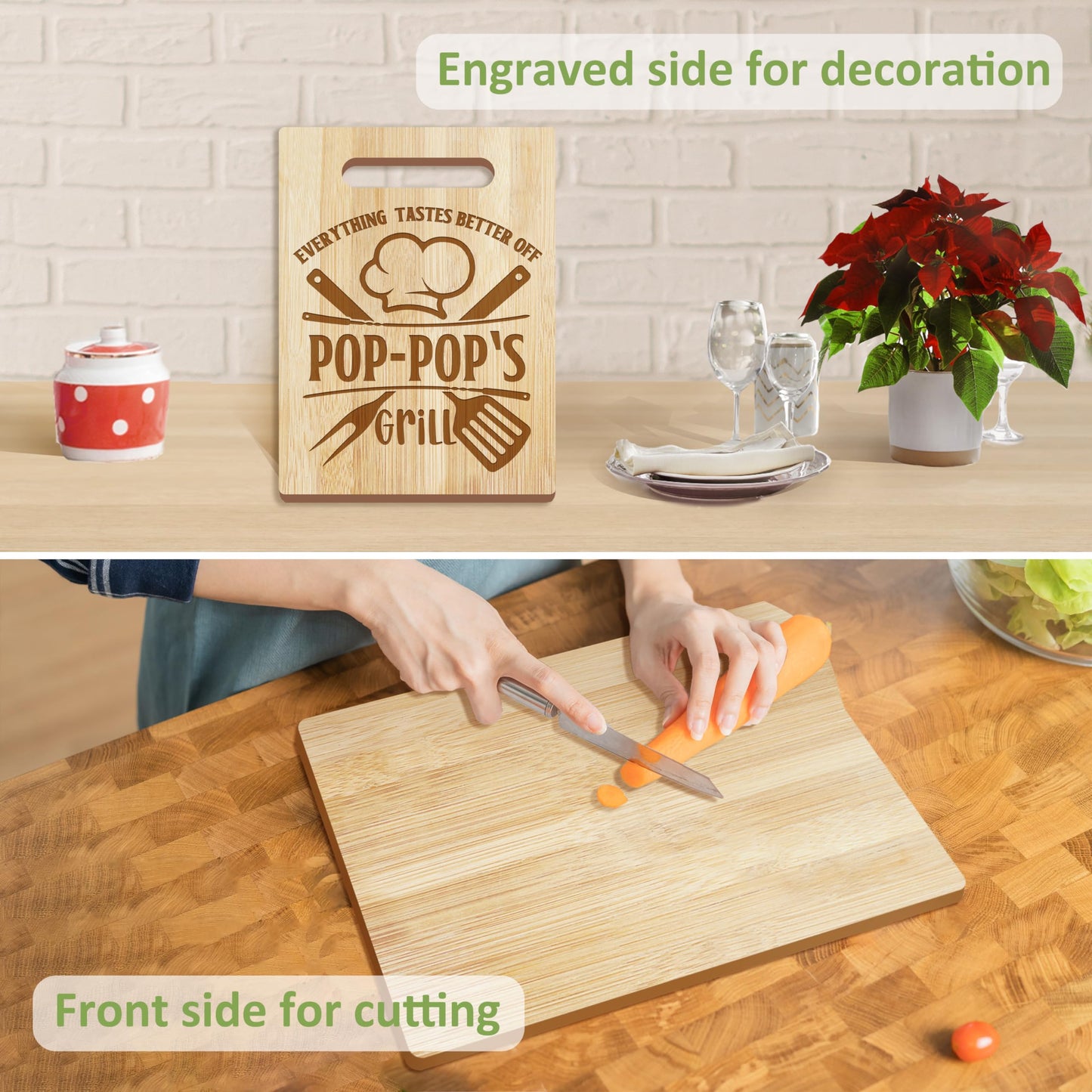 Pop Pop Gifts, Pop Gifts from Grandkids, Poppop Birthday Gift Wooden Cutting Board Utensils Set with Apron, Great Pop Grandprents Day Fathers Day Stocking Stuffer Kitchen Gift
