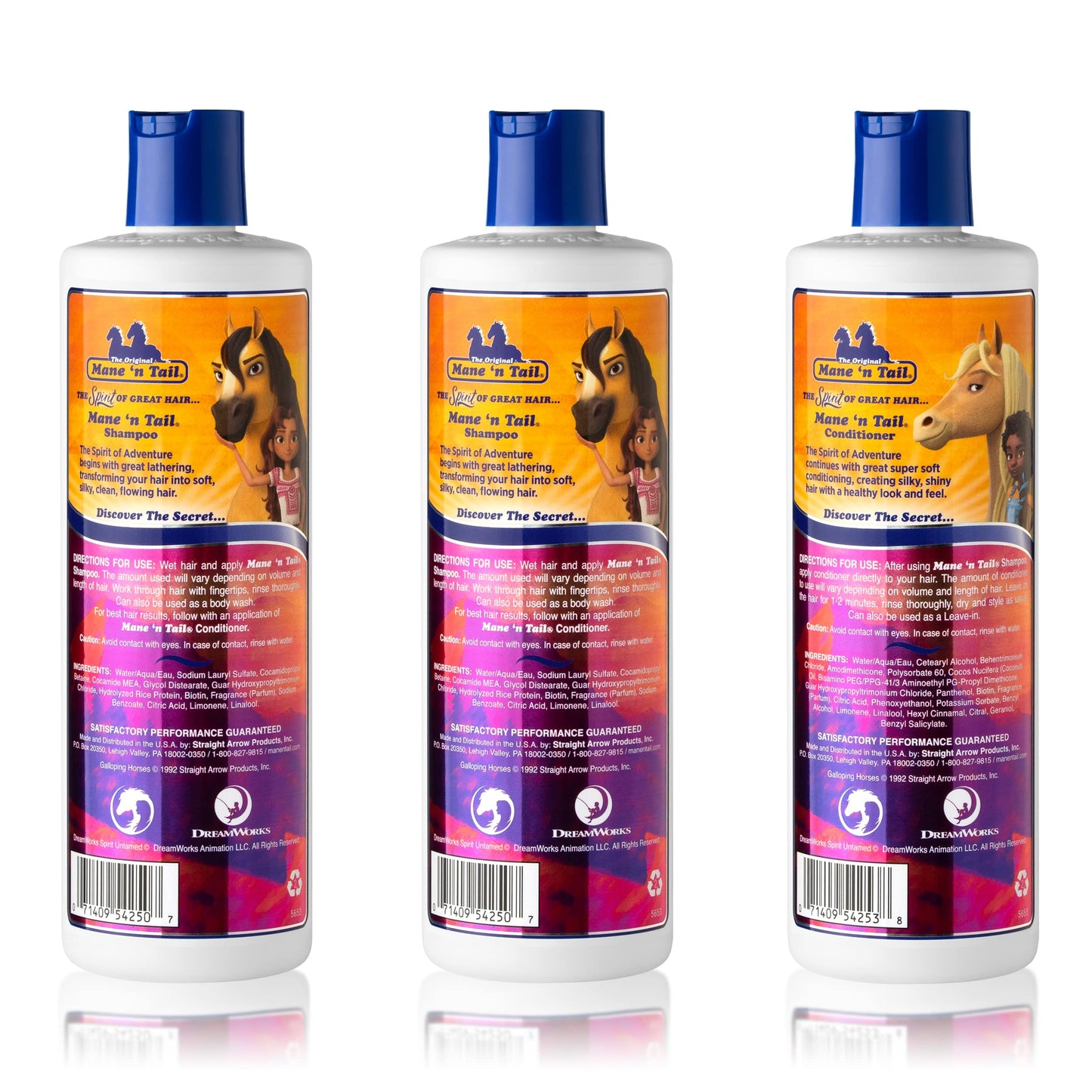 Mane 'n Tail Spirit Untamed Shampoo (2-Pack) & Conditioner (1-Pack) - Caramel Apple Scented, Gentle Coconut Oil Formula for Soft