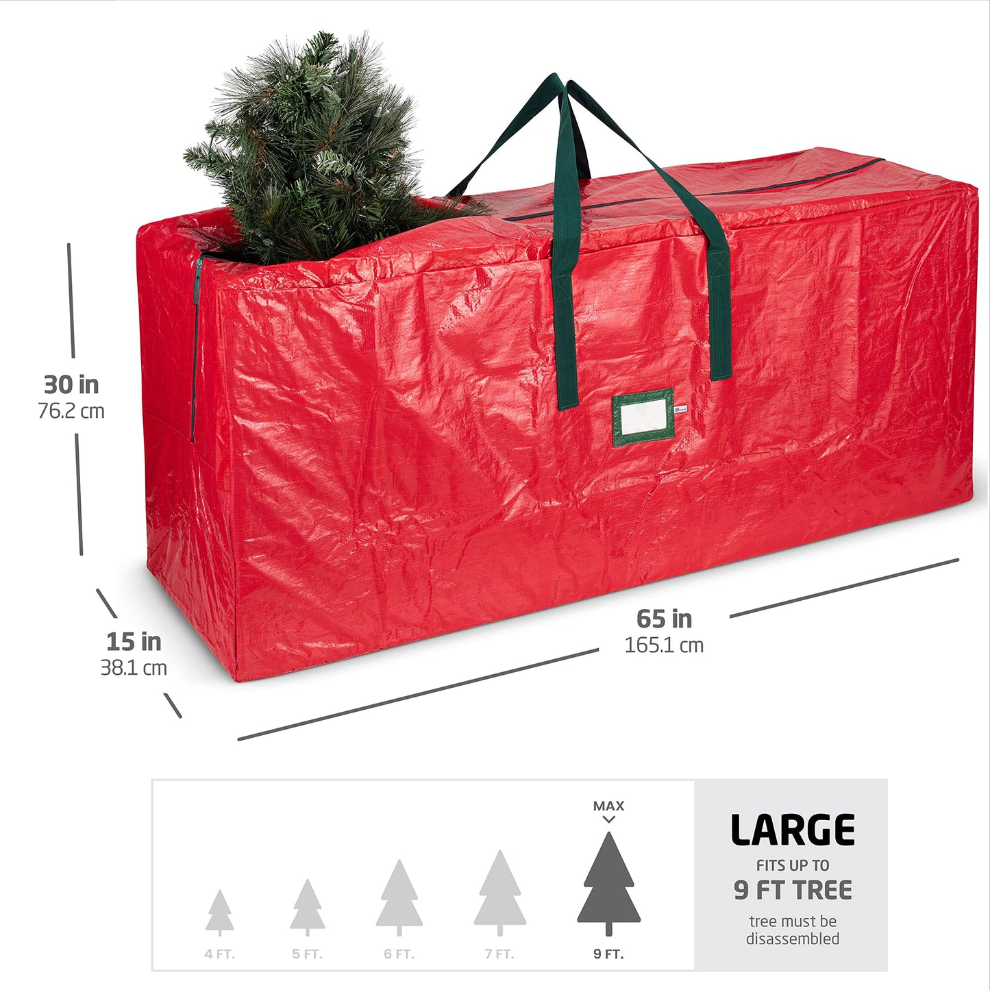 ZOBER Christmas Tree Storage Bag - Fits 9 Ft Artificial Trees - Plastic, Waterproof Christmas Tree Bag - Strong, Durable Handles - Labeling Card Slot - Red