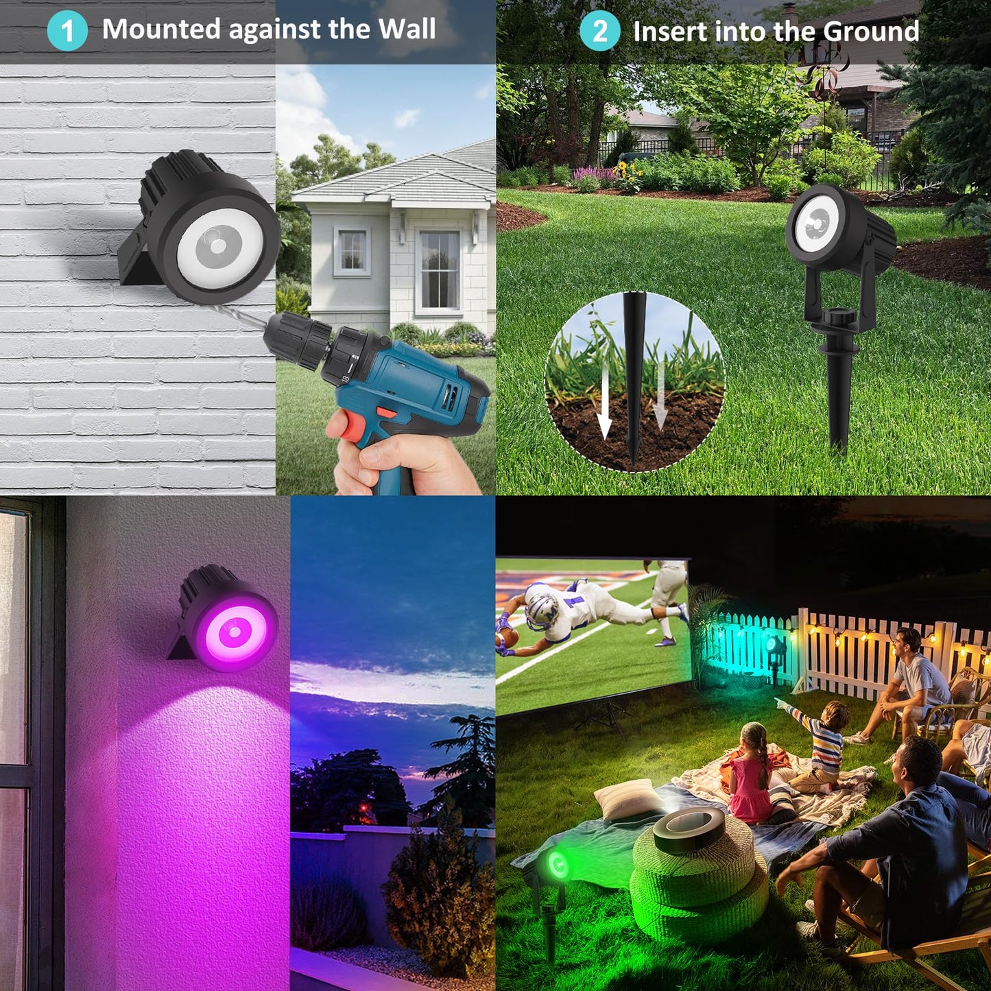 T-SUNUS RGB Solar Landscape Spotlights Christmas, Color Changing Spot Light Outdoor IP65 Waterproof Garden Lights 9.8ft Cable with Separated Panel for Yard Driveway Porch Walkway Pool Patio Halloween