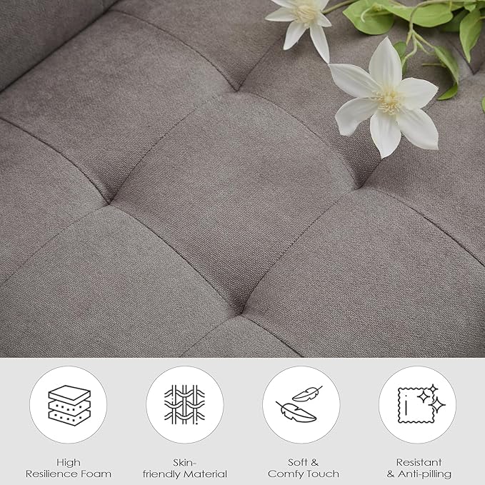 TYBOATLE Sofa Couch 62" W Loveseat w/ 2 USB Charger Ports & 2 Cupholders, Mid-Century Modern Tufted Small Love Seat Couches for Office,Compact Living Room,Bedroom,Apartment,Dorm(Light Grey)