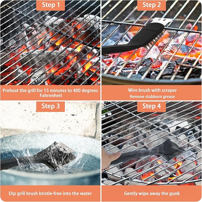 Grill Brush with Scraper Set 2 PCS Stainless Steel Wire Brush with Spatula and Bristle Free Steam Cleaner for BBQ Grill Cleaning Barbeque Grill Brushes