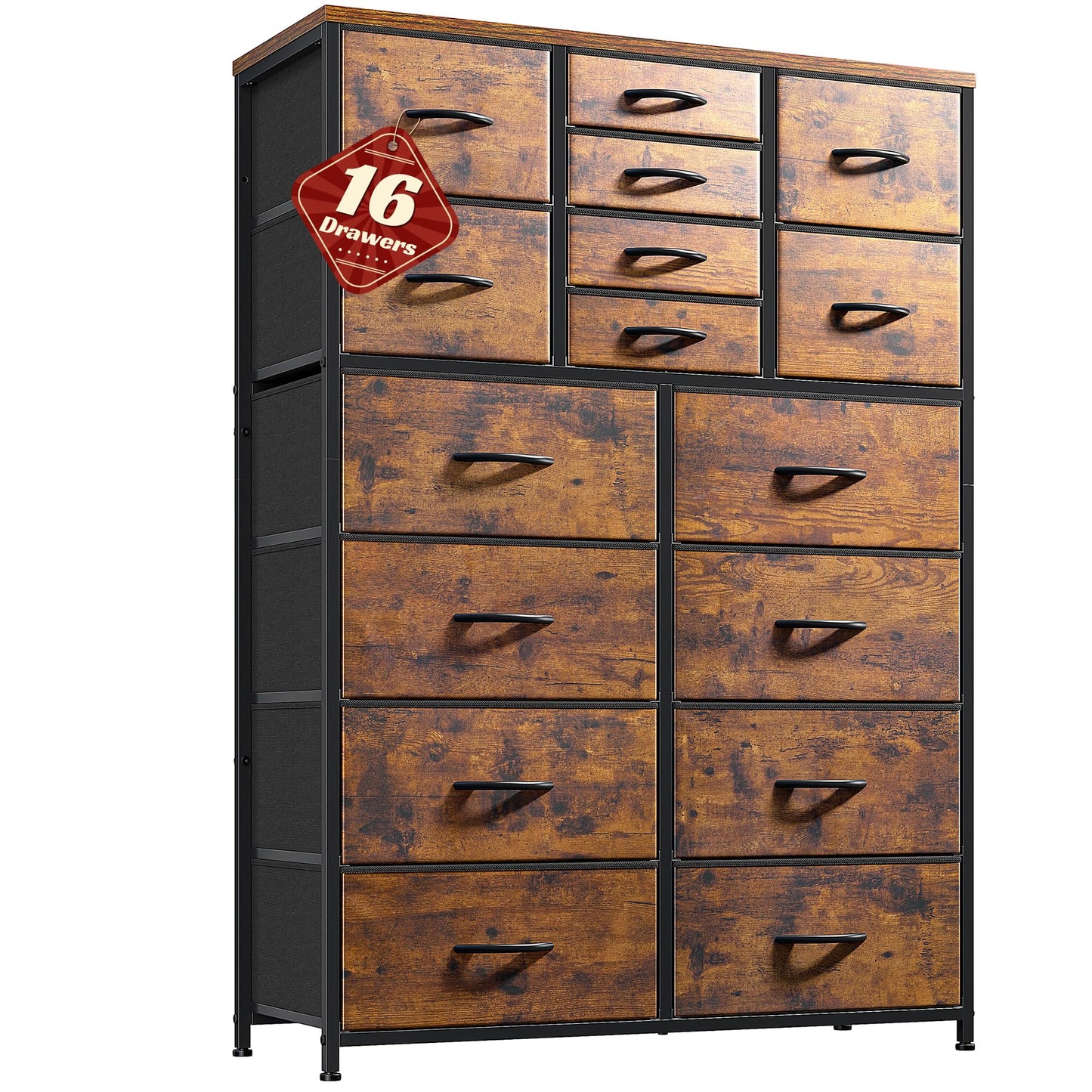Romorgniz 57“H Tall Dresser for Bedroom with 16 Drawers,Fabric Dressers & chests of Drawers for Bedroom,Large Dresser for Closet,Sturdy Metal Frame & Wood Top,Entryway, Hallway(Rustic Brown)