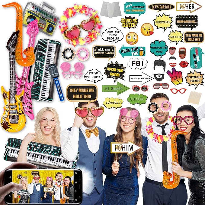 SOUL SHIFT 70 Pc Large Premium Photo Booth Props Set for All Occasions - Wedding Props, Birthday Props, Graduation Prop, I...