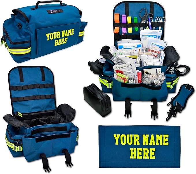 Lightning X Personalized First Responder EMT EMS Trauma Bag w/Stocked First Aid Fill Kit B & Custom Embroidered Name Patch...