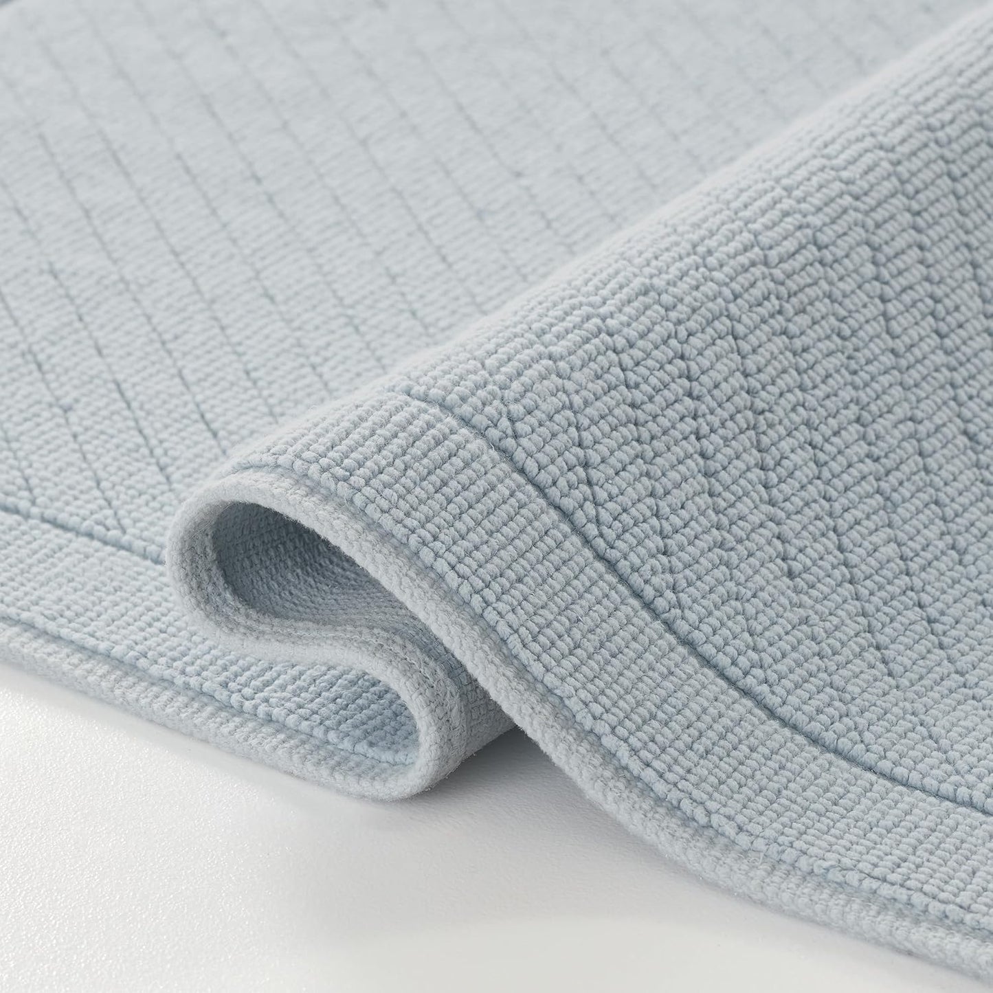 Arkwright 100% Cotton Bathroom Rug - High Absorbent Stylish Textured Woven Design Bath Mat, Slip Resistant Backing for Shower and Bathtub Floor, 17x24 in - Blue