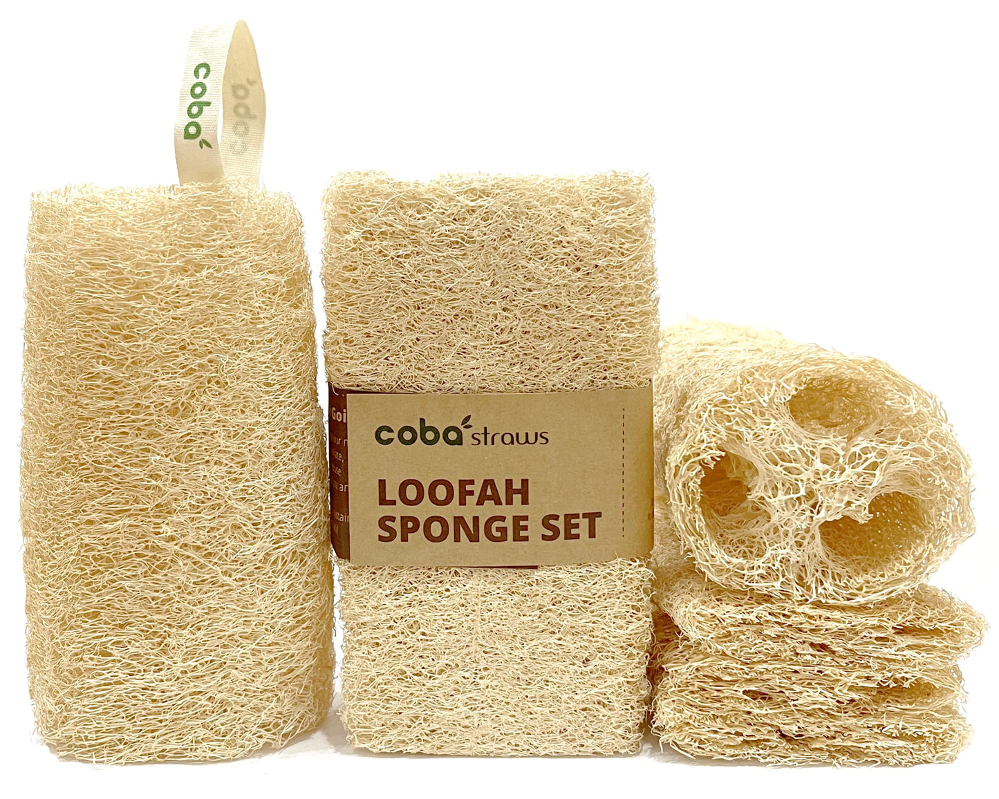 Coba Straws Natural Loofah Sponge - Shower Loofah Exfoliating Body Scrubber for Women & Men | Multi-Use Sponge for Shower, Spa,