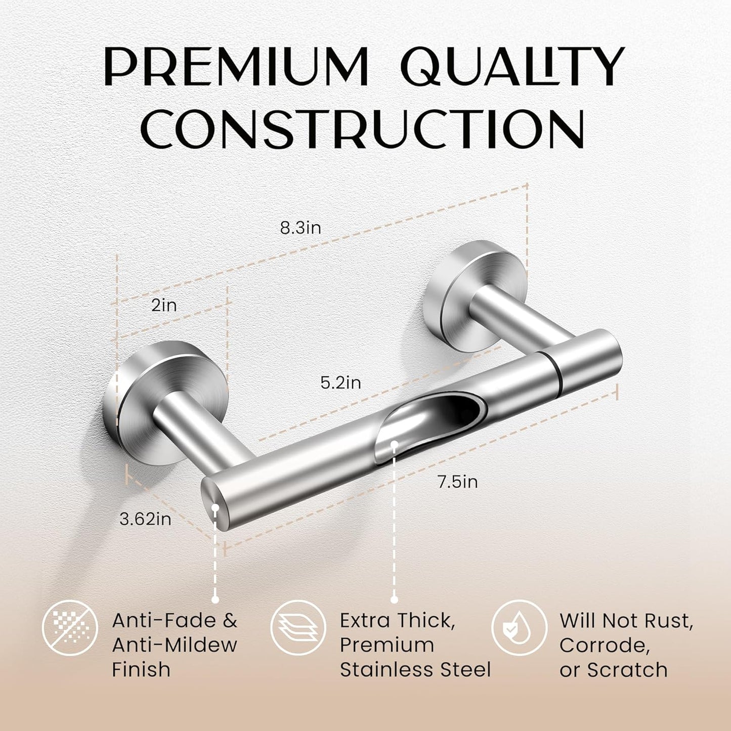 Day Moon™ Brushed Nickel Toilet Paper Holder - Wall Mount Modern Roll Holder for Bathroom