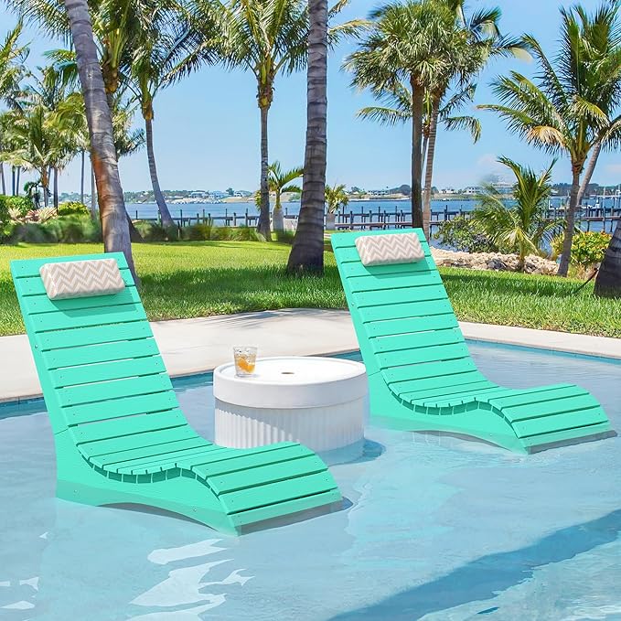 Homenjoy HDPS Pool Lounge Chairs Set of 2, Use in Pools Lounge Chairs up to 10-Inches of Water, Chaise Chairs with Headrest, Lounge Chair Outdoor, Fade-Resistant Pool Lounger for Deck