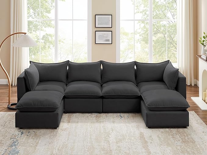 VANOMi Modular Sectional Sofa, Fully Modular Convertible Sleeper Sectional Couch with Reversible Chaise, 6 Seater for Living Room